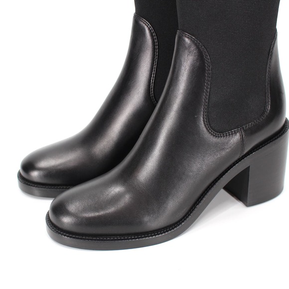 Burberry Lynton Chelsea Black Leather Mid Calf Booties 36.5 NEW Stretch Fabric - Picture 3 of 7